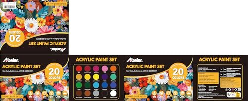 ABEIER Juego de pintura acrílica a granel, 20 colores (250 ml), acabado mate, pigmentos ricos, pinturas no tóxicas para pintar sobre lienzo, manualidades, madera, cerámica, ideal para principiantes y