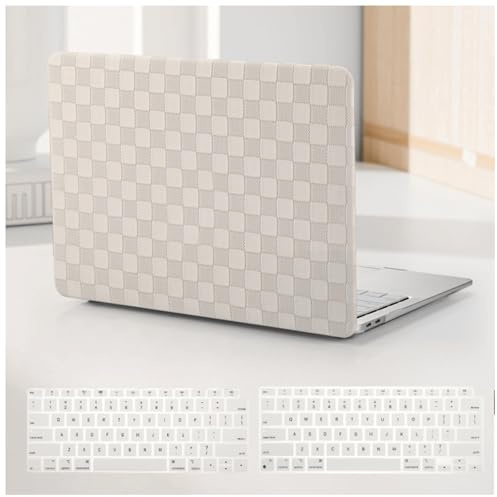 BYCeKe for Checkered MacBook Air 15 inch Case M5 2026 2025-2023 M4 M3 M2 | Checkerboard MacBook Air 15 Case, Cream Textured Leather Hard Shell Cover for Mac Book Air 15 inch Laptop Case+Keyboard Cover