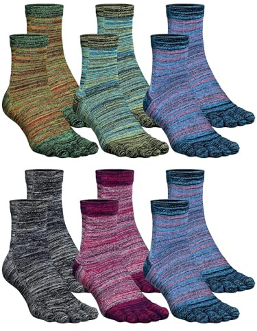 Fourluoo Women Toe Socks Cotton Finger Socks, 5-9, Cute Color, 6 Pairs