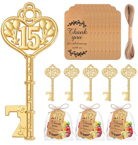 VZCBZC 50Pcs 15th Key Bottle Opener for 50th Birthday Party Favors 15th Wedding Anniversary Souvenirs Gifts for Guests,Party Decorations (15)