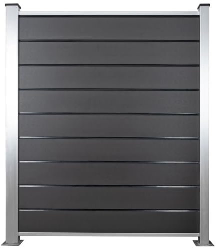 HORI Design WPC Sichtschutz | Stecksystem Zaun | Gartenzaun & Lamellenzaun | Windschutz Zaunelemente | Modernes Design für Garten & Terrasse I 180 x 180 cm I Anthrazit