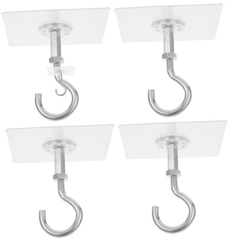 Cabilock 4 Stück Selbstklebende Deckenhaken – Girlandenaufhänger Ohne Bohren Für Pflanzen Windspiele Küchentücher – Robuste Drehbare Haken – Einfache Installation Für Fliesen Glas Metall