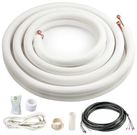 ICOOL Mini-Split-Leitungs-Set, 4,3 m (1/4 Zoll) & 5/8 Zoll Außendurchmesser, Doppel-Kupferrohre, 0,95 cm verdickte PE-isolierte Spule, Kupferleitung für Klimaanlage, HVAC, Kühl- und Heizgeräte, mit
