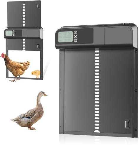 PZCC Porte Automatique De Poulailler avec Ascenseur Automatique Chronométré, Fonction Anti-Pincement, Minuterie Nuit/Matin, Étanche À La Pluie Et À l'eau, Longue Durée De Vie (Noir)
