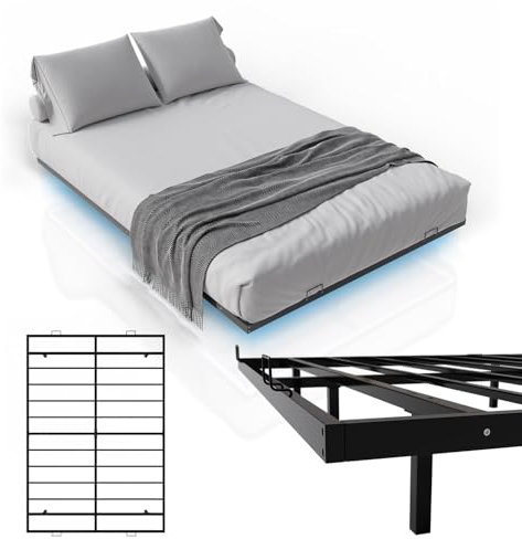 Juskys Metallbett Palamos 140x200 cm mit Lattenrost & LED Beleuchtung - Schwebebett minimalistisch & modern - Jugendbett, Bettgestell, Bett - Schwarz