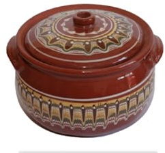 Traditional Troyan Handmade Clay Cooking Pot with Lid, Decorative Pattern, 3L/5L Capacity, Terracotta Unique Dish for Every Home (5l.)