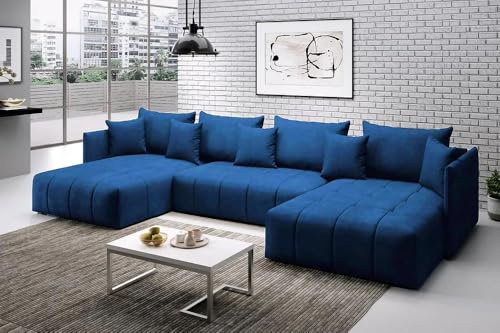 ChillMe Large Navy Velvet U Shape Sofa Bed, Double Bed Sleeping Area with Storage 'Seoul' - FREE Assembly