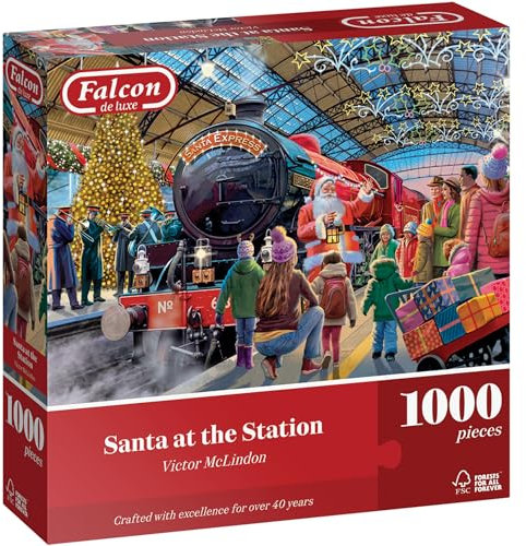 Falcon Santa at the Station - 1000 Piece Jigsaw Christmas Puzzle for Adults - Beautifully Illustrated 1000Pc Xmas Jigsaw Puzzle - Fun Home Activity, Puzzles for Rainy Days, Birthdays & Gifts - Jumbo