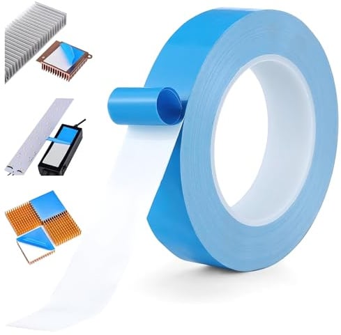 Zephyra Thermisches Klebeband Leitend 25 m×20 mm×0.2 mm – Wärmeleitendes Doppelseitiges Kühlband, Selbstklebend & Elektrisch Isoliert für integrierte Schaltungen, Kühlkörper, Chipsatz