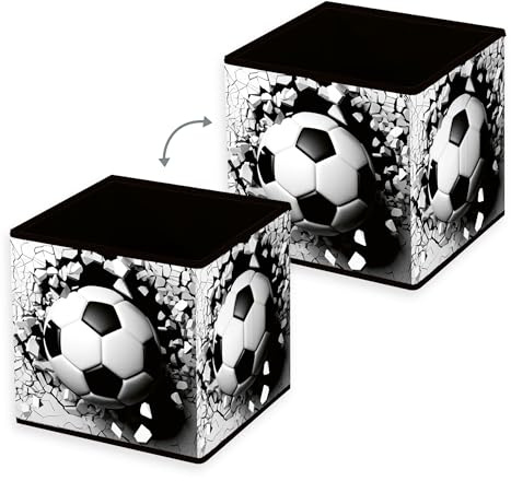 Herding Young Collection Aufbewahrungsbox, Fußball 3D Effekt, 30 x 30 x 30 cm, Faltbare Box, Schwarz/Weiß