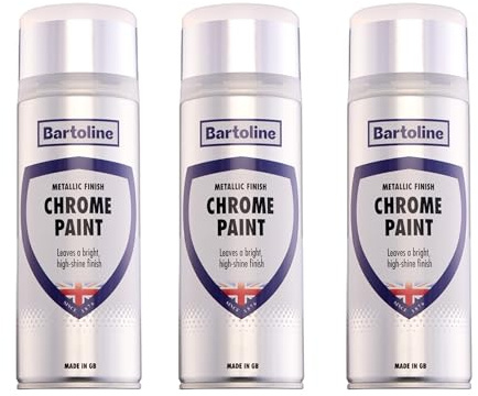 Bartoline Chrome Spray Paint 400ml Gloss Finish, 3 Pack – Ultra Bright High-Shine Fast Drying and Smooth Ideal for Automotive, Craft, DIY for Multi-Surface Use
