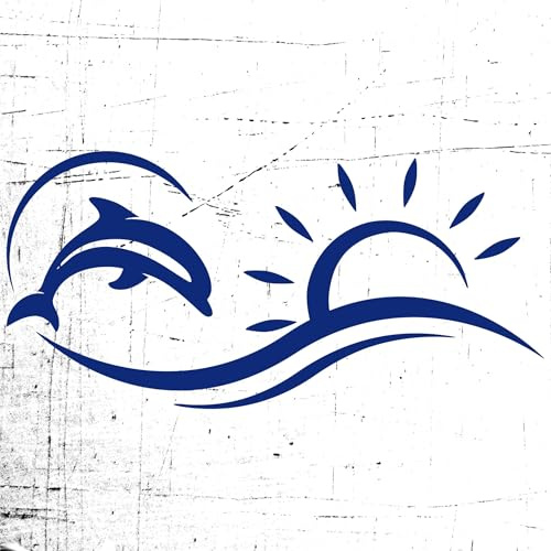 Decalart Kit 1 adesivo delfino dolphin sole sun pesce onde mare estate vacanza per Barca Yatch Motoscafo Camper Caravan Van Roulotte (PEZZI 1) decorazione nautica L209 (049 Blu Royal, 25 x 12 cm)