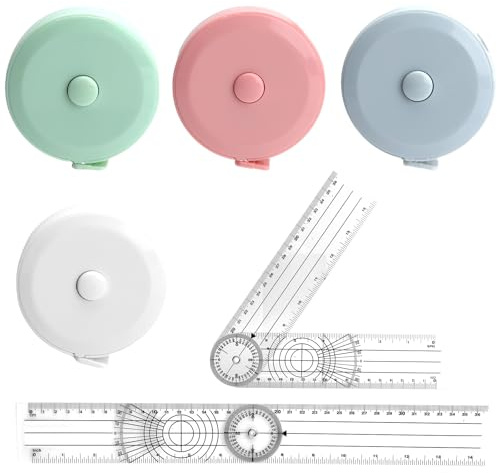XRVRILE 6 Stück Goniometer Physiotherapie Set, 4 Körpermaßband in Nordisch Farben, 2pcs Winkelmesser Physiotherapie, Flexibles Maßband Nähen & Goniometer Physiotherapie für Körpermessung, Nähen