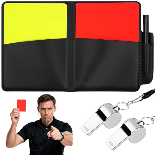 AYESY Cartes d'arbitre de Football, Carton Arbitre Football Ensembles avec 2 Métal Coach Sifflet pour Arbitre Sport Scolaire Entraînement Canin Super Coach Cadeau pour Les Entraîneurs et Arbitres