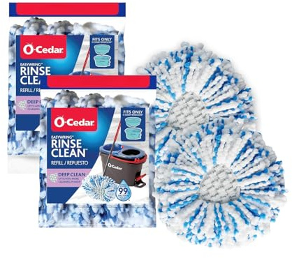 O-Cedar Genuine RinseClean Deep Clean Spin Mop Head Replacement | Machine Washable | Reusable | Microfiber Refill | 40% More Cleaning Power (Pack of 2)