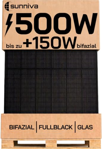 SUNNIVA® Solarmodul 500 W FULL BLACK Bifazial Glas PV Modul Solarpanel - PMax 500W Bifacial N-Type, für Balkonkraftwerk oder PV Solar Anlage