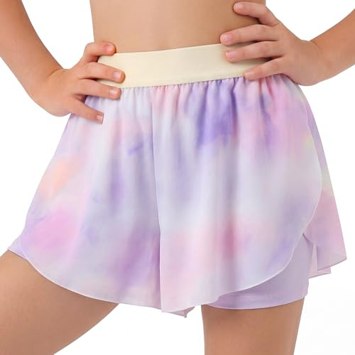 Tokeya Girls Shorts 2 in 1 Kids Flowy Athletic Shorts 12-13 Years, Purple