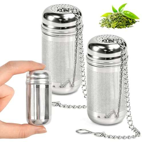Linzerry 3 PCS Infusor de Té Acero Inoxidable 304, Coladores de Té paraTé Suelto, Filtro Te Acero Inoxidable con Cadena y Gancho, Tea Infuser de Malla Fina para Teteras y Razas en Cocina Hogar