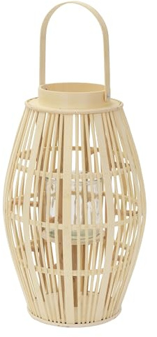 ECD Germany Bambus Laterne, Windlicht H: 63 cm Holzfarbe, Gartenlaterne mit Henkel & Glaseinsatz, Boho Bambuslaterne, Kerzenhalter Flechtoptik, Innen/Außen, Deko Laterne für Terrasse Balkon Wohnzimmer