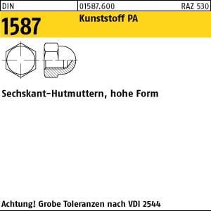 100 Sechskant Hutmuttern DIN 1587 Kunststoff M 12 SW 19 Polyamid