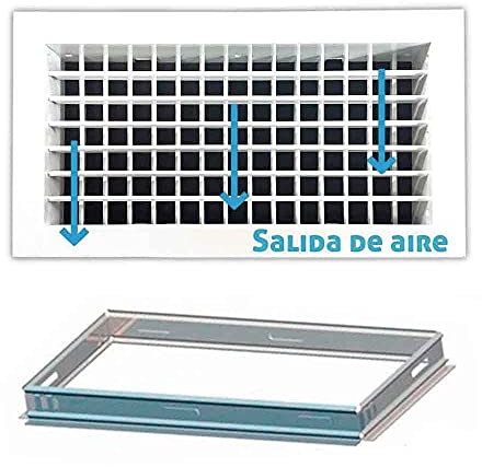 Rejilla de ventilación impulsión doble deflexión blanco+Marco de montaje