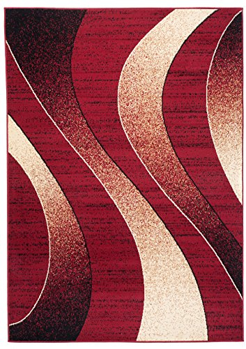 Carpeto Modern Teppich Rot 250 x 350 cm Wellen Muster Kurzflor Monaco Kollektion