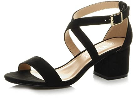 Ajvani Womens Ladies mid Low Block Heel Cross Straps Party Strappy Sandals, 3 UK, Black Suede