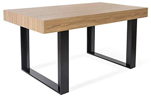 IDMarket PHOENIX - Mesa de comedor rectangular para 6 personas, madera y negro, 160 cm