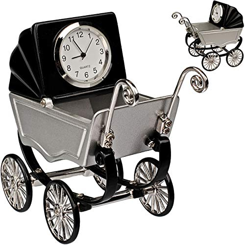 alles-meine.de GmbH kleine - Tischuhr/Miniatur - Uhr - Baby Kinderwagen - aus Metall - 9 cm - batteriebetrieben - Analog - Batterie - schwarz - Zahlen Stehuhr/Standuhr - Wohn..