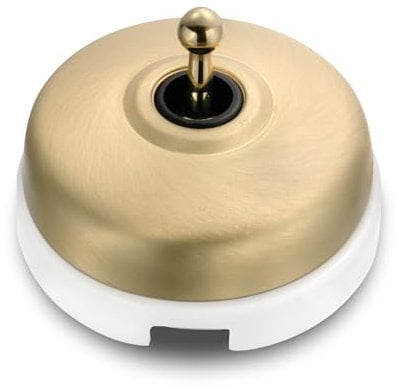 Fontini Interruptor - conmutador vintage Dimbler para pared - Estilo retro para hogares, hoteles, casas rurales u oficinas - Base de porcelana blanca cúpula dorado satinado manecilla dorado brillo