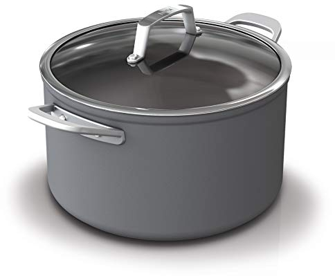 Ninja Foodi NeverStick Premium Olla de 8 Cuartos con Tapa de Cristal, Antiadherente, Duradera, con Doble remachado y Apta para Horno hasta 500 Grados, Aluminio, Gris Pizarra