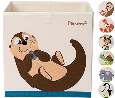 Flöckchen Kinder Aufbewahrungsbox, Spielzeugbox für Kinderzimmer I Spielzeug Box (33x33x33) passt ins Kallax Regal I Kinder Motiv Tiere (Oskar der Otter)