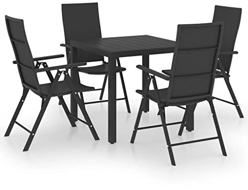 vidaXL Gartenmöbel Set 5-TLG. Gartengarnitur Sitzgruppe Gartenset Sitzgarnitur Gartentisch Esstisch Gartenstuhl Tisch Stühle Schwarz