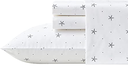 Nautica Queen-Size-Bettlaken, Baumwoll-Perkal-Bettwäsche-Set, lässige Heimdekoration (Star Spangled Coastal Navy, Queen)