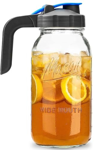 Bedoo Half Gallon Mason Jar Pitcher, Airtight Large 64 oz Mason Jar Pitcher with Lid - 2 Quart Pitcher for Iced Tea, Sun Tea, Juice, Coffee, Wide Mouth, Set of 1