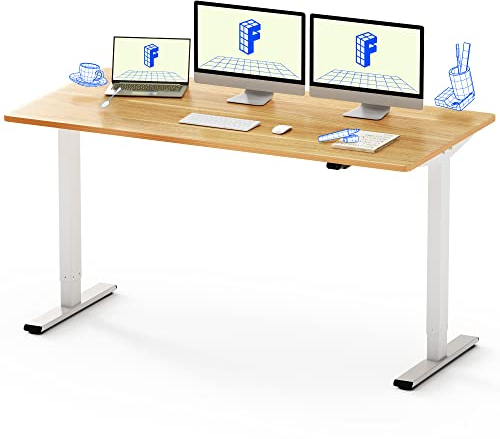FLEXISPOT Höhenverstellbarer Schreibtisch 160×80cm, mit Haken und 25mm EINTEILIGER Tischplatte, ergonomischer Schreibtisch mit LED-Höhenanzeige und Memory-Funktion (Ahorn, Weiß)