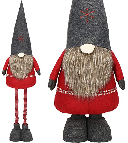 Springos - Statuetta decorativa a forma di gnomo di Natale, gnomo in stile scandinavo, con gambe telescopiche, regolabile in altezza 95-160 cm