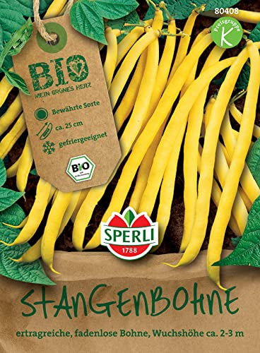 Sperli BIO Stangenbohnensamen, gelb 80408 - BIO - anbausicher - ertragreiche Ernte - fadenlos - ca. 25cm - gefriergeeignet - Samen Gemüse, Bohnen Samen, Saatgut