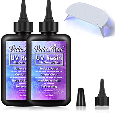 VidaRosa UV-Harz-Kit mit Licht Starter-Set für Schmuck für Anfänger UV-Harz hart 200 g Typ klar mit Licht UV-Harz-Lampe zum Basteln, kein Vergilben, 45 Sek. schnelle Aushärtung, 4. neues Upgrade