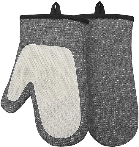 Micacorn Ofenhandschuhe, Hitzebeständige Topfhandschuhe, Silikon Ofenhandschuhe Baumwoll Frottee Futter mit Köper Silikon Anti-Rutsch Design, Geeignet für Kochen, Backen, Grillen