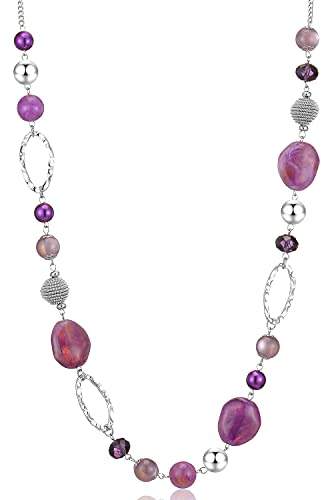 Bulinlin Silber Perplen Lang Kette für Damen Boho Statement Chain Halskette Modeschmuck Geburtstagsgeschenke für Frauen