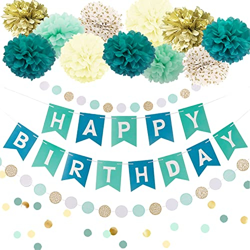 Geburtstag Deko Blaugrün Pompoms Happy Birthday Girlande Petrol Seidenpapier Pom Poms Gold Dschungel Deko Mintgrün Konfetti Party Deko Grün Mint