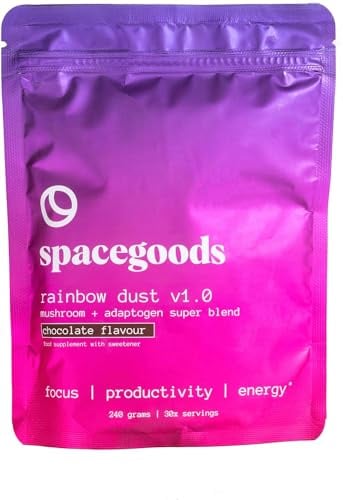 Spacegoods Rainbow Dust 240g | 30 Servings | Flavoured Mushroom Coffee | 80mg of Natural Caffeine | Lions Mane, Chaga, Ashwagandha & Vitamin B5 | Sharper Focus, Energy & Calm | Chocolate