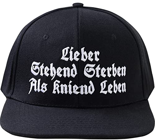 Lustige Kappe mit Spruch Lieber stehend sterben als kniend leben - Verstellbare Urban Basecap - Hochwertige Schildkappe - Baseball Kappe - Snapback Kappe mit Verschluss - Einheitsgröße