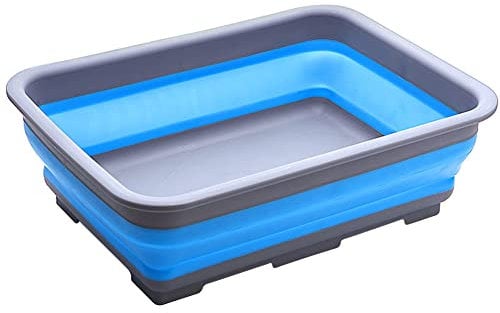 Goderewild 2.6 Gal(10L) Collapsible Dish Pans for Washing Dishes, Space Saving Multiuse Foldable Sink Tub, Kitchen Storage Tray for Outdoor Camping, Vegetable Washing, RV (Blue)