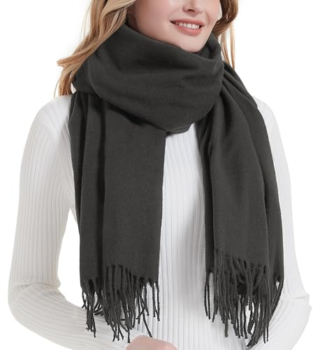 Landisun Schal für Damen, Winter-Pashmina-Schal, Wickeltuch, Winterschal, Kaschmir-Schal, Hochzeitsschal, grau dunkel