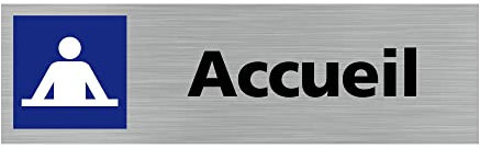 Pictogramme ACCUEIL (Q0101). Signalisation Porte - 170 X 50 mm - Autocollant souple ou plaque alu brossé 2mm. - Plaque aluminium brossé - Plaque aluminium brossé -