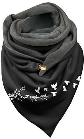 GADXE Jagdbekleidung Damen Schal Frauen Feder Vintage Print Boho Schal Schals wickelt Winter warme Kurze Schals Schals Damen (D, One Size)