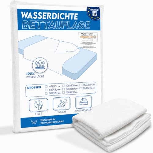 Waschbare Inkontinenzunterlage 100x150 cm – wasserdichte Bettschutzauflage | Weiche Baumwoll-Frottee-Oberseite mit wasserdichter PU-Schicht – schützt Matratze und Bett, dünn, zuschneidbar, OEKO-TEX