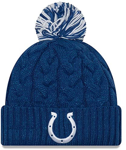 New Era Offizielle NFL-Mütze für Damen, mit Zopfmuster, Bommel, Indianapolis Colts - Blau, Einheitsgr��e
